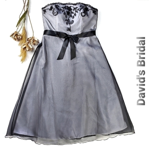 David's Bridal  Black White Formal Dress 12 - Picture 1 of 15